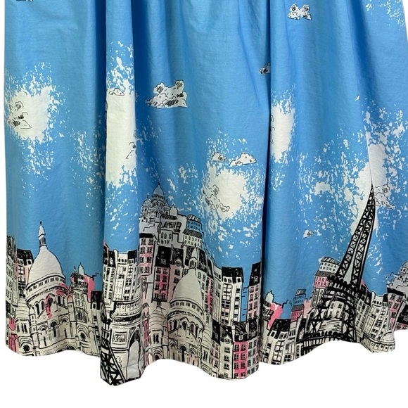 Lindy Bop Carmela Paris Border Swing Dress US Size 10 Blue Retro Pinup *Read - Picture 3 of 16